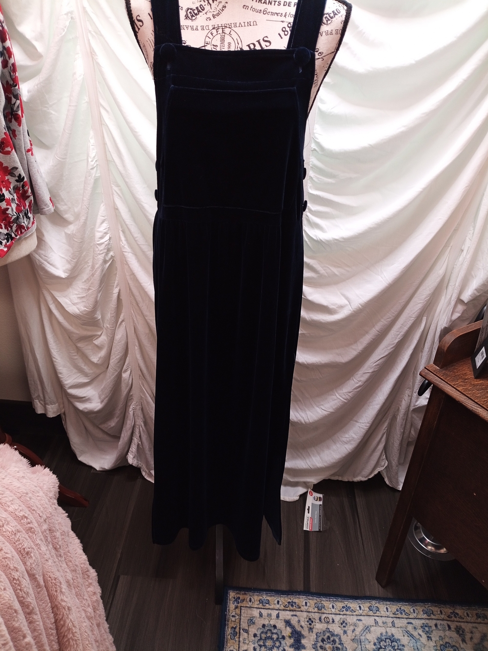 Rabbit Rabbit Rabbit Navy Velvet Maxi Pinafore Dress
